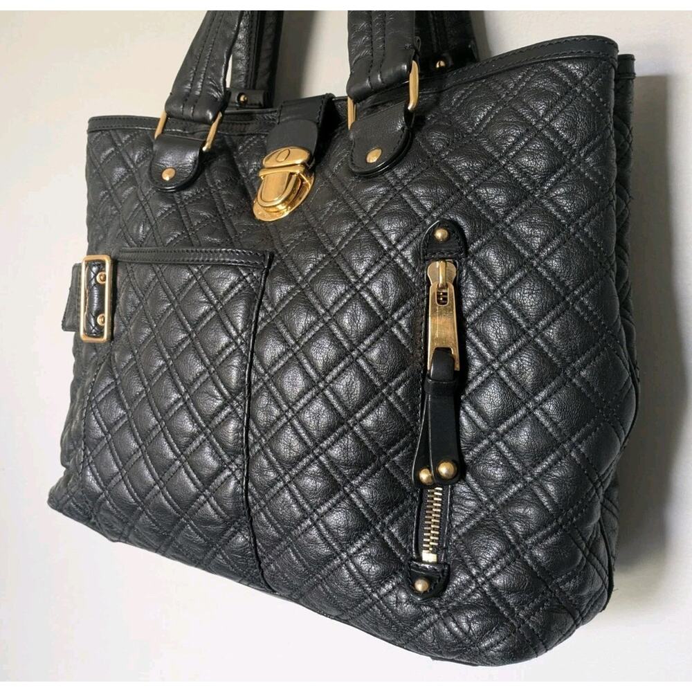 Vintage Marc Jacobs Italy Calfskin Leather Quilted Ursula Tote Shoulder Bag Y2K - Picture 4 of 16